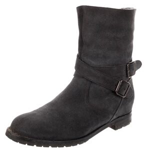 Cozy-Chic: Manolo Blahnik Shearling Moto Boot in Dark Gray